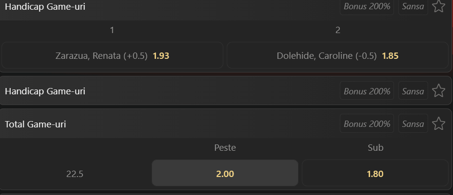 Cota 2 din Tenis 14.09.2026 de la WTA Guadalajara Open la WinBet
