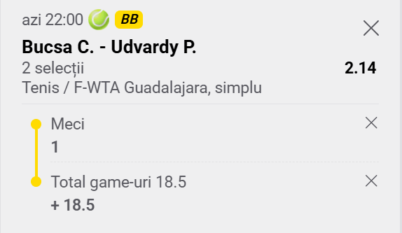 Cota 2 din Tenis 15 septembrie 2026 de la WTA Guadalajara Open la Fortuna