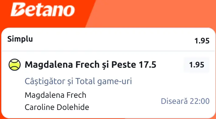 Cota 2 din Tenis 16 septembrie 2026 de la WTA Guadalajara Open la Betano