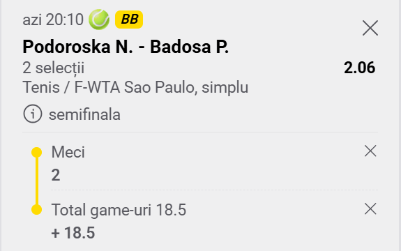 Cota 2 din Tenis 19 septembrie 2026 de la WTA Sao Paulo Open la Fortuna