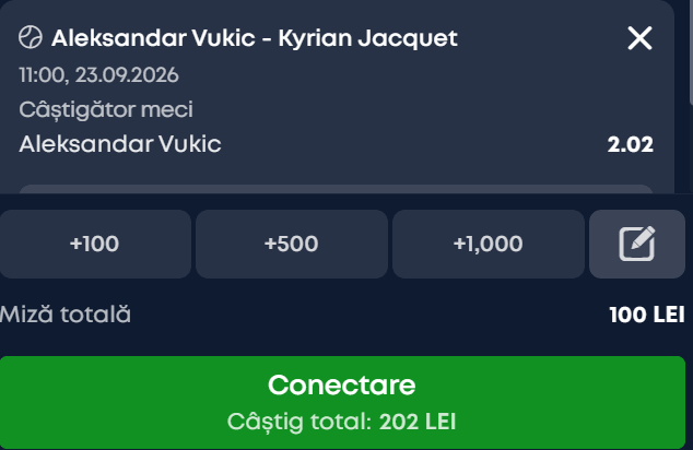 Cota 2 din Tenis 23.09.2026 de la ATP Hangzhou Open la VictoryBet