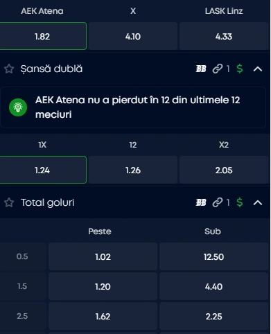 Cote pariuri AEK Atena vs LASK Linz la VictoryBet