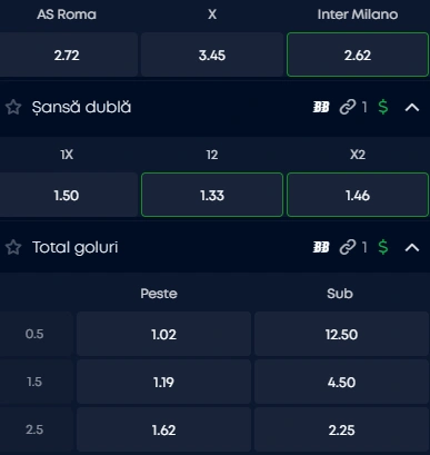 Cote pariuri AS Roma vs Inter Milan la VictoryBet
