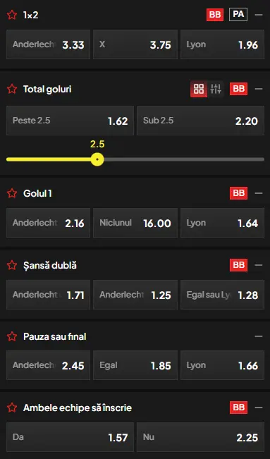 Cote pariuri Anderlecht vs Lyon la TopBet