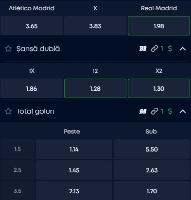 Cote pariuri Atletico Madrid vs Real Madrid la VictoryBet