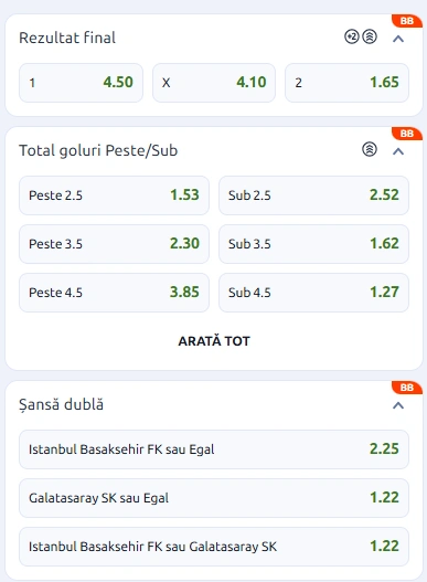 Cote pariuri Basaksehir vs Galatasaray la Betano
