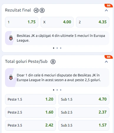 Cote pariuri Besiktas vs Marseille la Betano