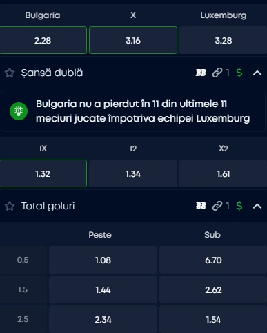 Cote pariuri Bulgaria vs Luxemburg la VictoryBet