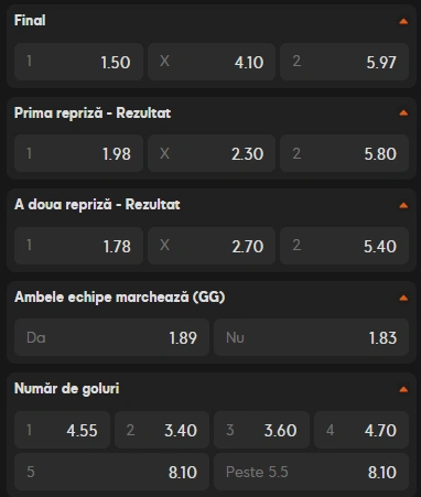 Cote pariuri Chindia Targoviste vs Selimbar la 888 Sport