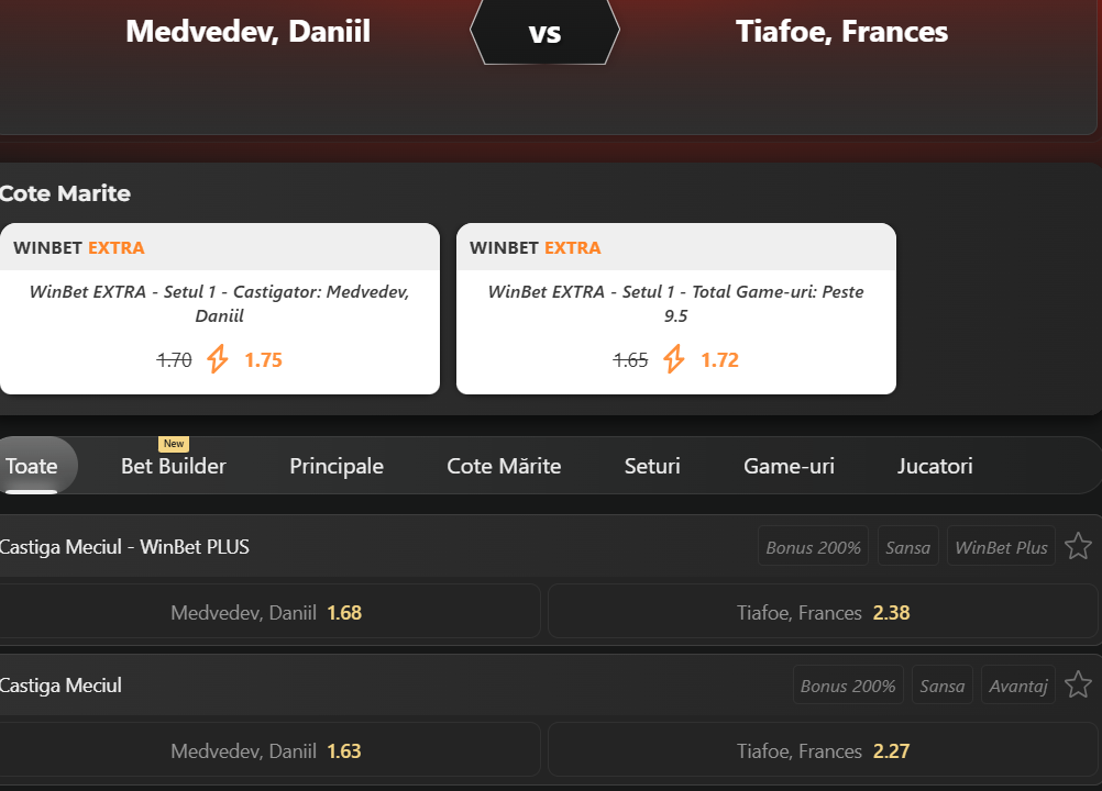 Cote pariuri Daniil Medvedev vs Frances Tiafoe