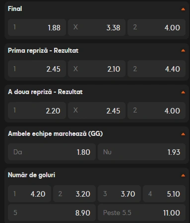 Cote pariuri Metalul Buzau vs Unirea Slobozia la 888 Sport