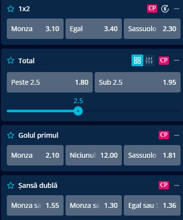 Cote pariuri Monza vs Sassuolo la Mr Bit