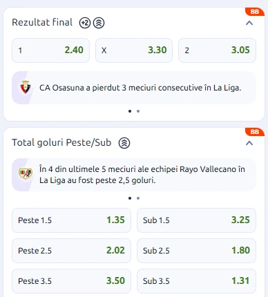 Cote pariuri Osasuna vs Rayo Vallecano la Betano