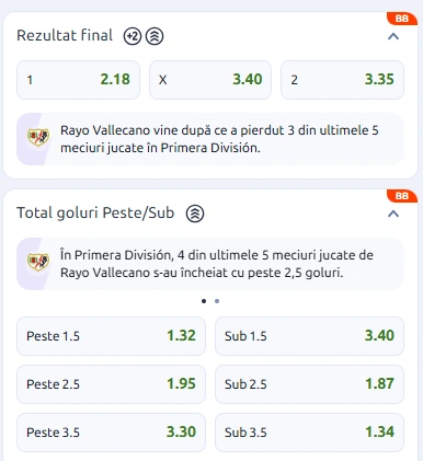 Cote pariuri Rayo Vallecano vs Espanyol la Betano