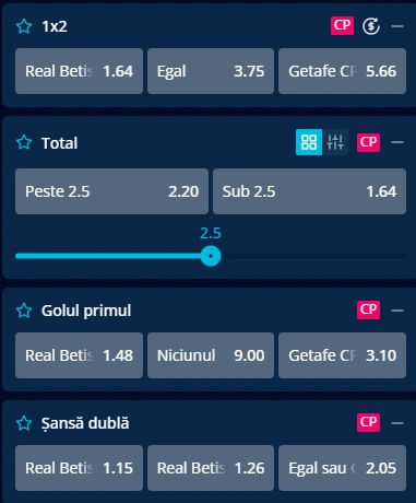 Cote pariuri Real Betis vs Getafe la Mr Bit