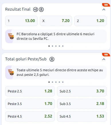 Cote pariuri Sevilla vs Barcelona la Betano