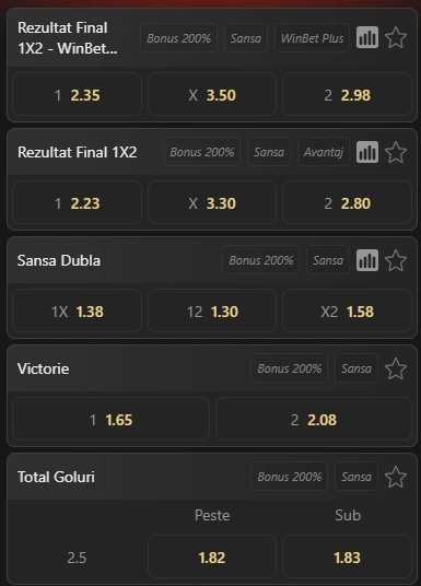 Cote pariuri Steaua Bucuresti vs Gloria Bistrita la WinBet