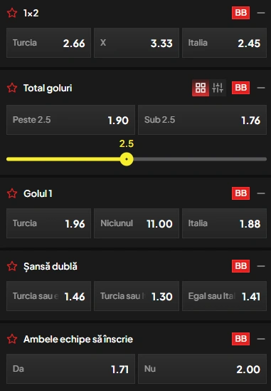 Cote pariuri Turcia vs Italia la TopBet