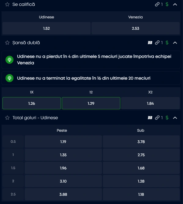 Cote pariuri Udinese vs Venezia la VictoryBet