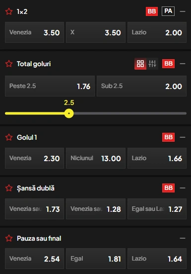 Cote pariuri Venezia vs Lazio la TopBet