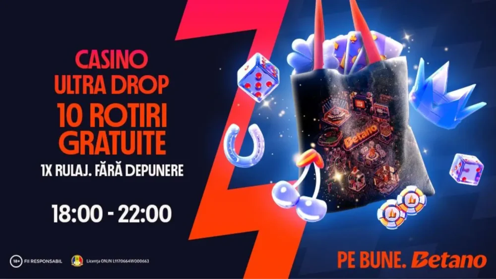 UltraDrop la Betano: 10 Rotiri Gratuite Fără Depunere pe miza de 1 LEU cu Rulaj 1X