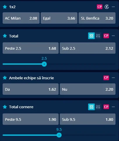 Cote pariuri AC Milan - Benfica