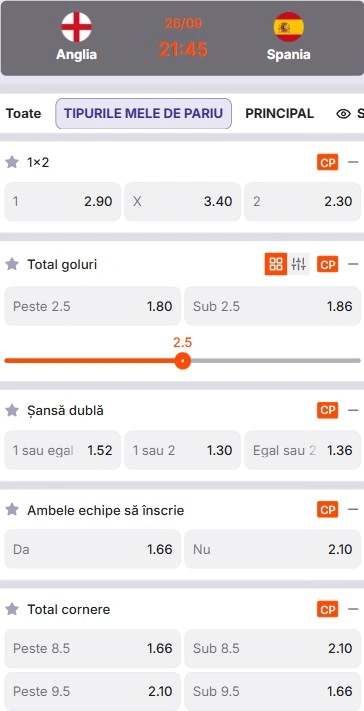 Cote pariuri Anglia vs Spania