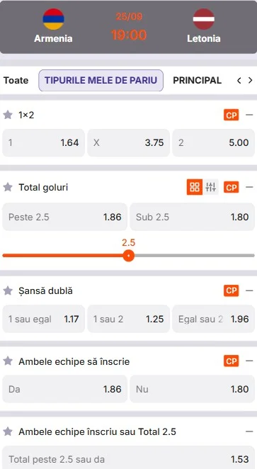 Cote pariuri Armenia vs Letonia