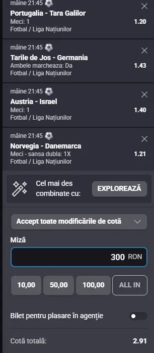 Biletul primei zile de Nations League 24.09.2026