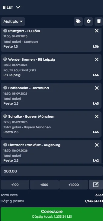 Biletul rundei cu numărul 2 din Bundesliga 04.09.2026
