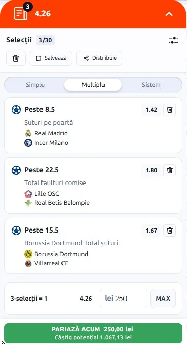 Biletul zilei azi din Champions League 08.09.2026