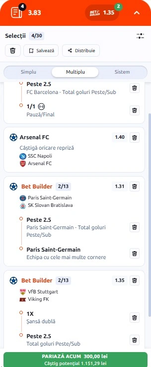 Biletul zilei azi din Champions League 09.09.2026