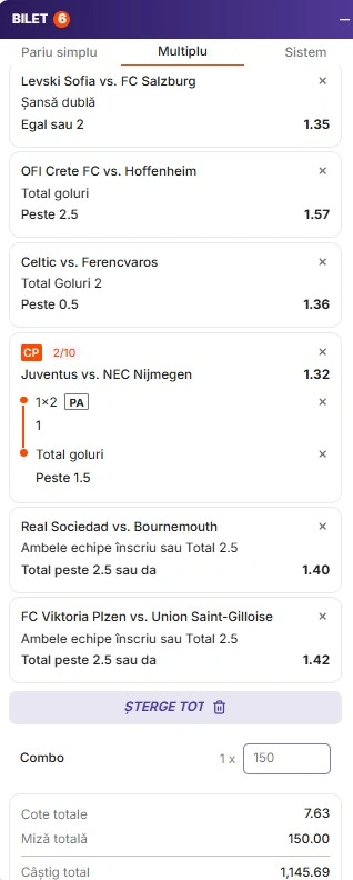 Biletul zilei azi din Europa League 17.09.2026