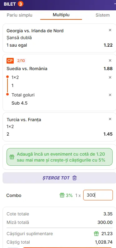 Biletul Zilei Cotă 3 la Zinx 25.09.2026