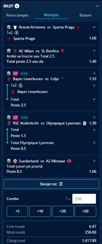 Biletul zilei din Europa League 16 septembrie 2026