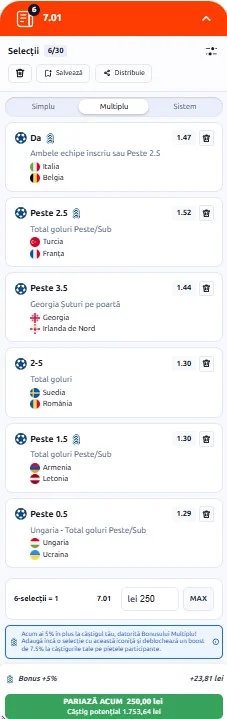 Biletul zilei din fotbal la Betano 25 septembrie 2026