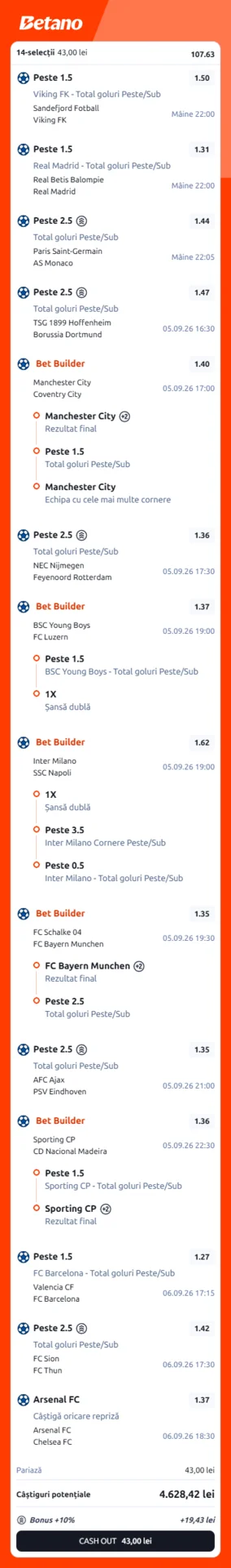 Biletul zilei din fotbal la Betano 4 septembrie 2026