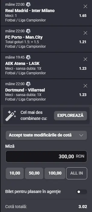 Biletul Zilei din UCL la Fortuna