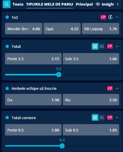 Cote pariuri Bremen vs RB Leipzig