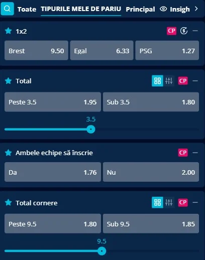 Cote pariuri Brest vs PSG