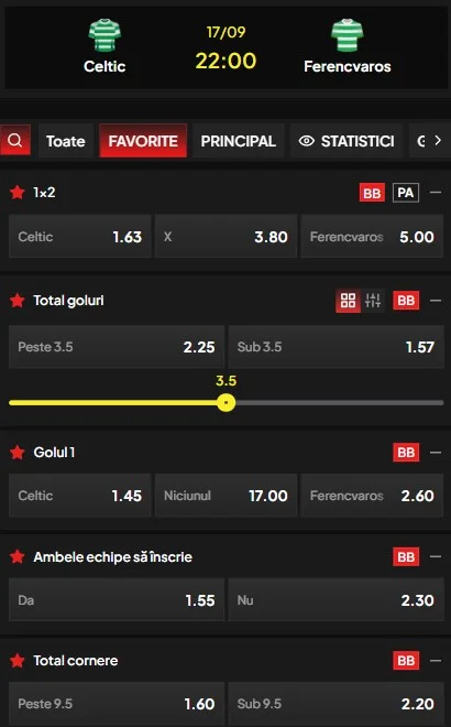 Cote pariuri Celtic - Ferencvaros