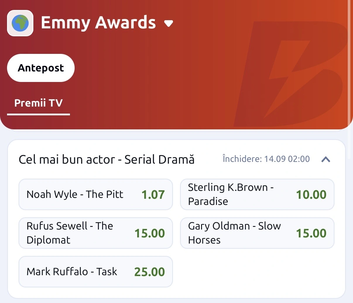 cote pariuri betano Cel mai bun actor dintr-un Serial Dramă