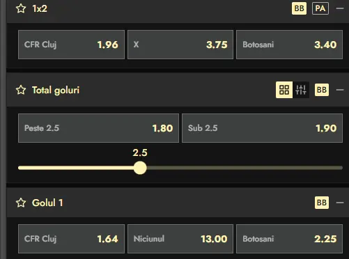 Cote pariuri CFR Cluj vs FC Botoșani la Don