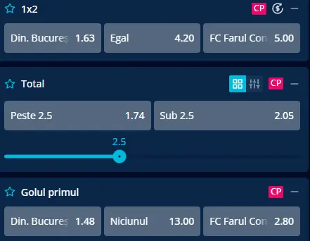 Cote pariuri Dinamo - Farul Constnața la Mr Bit