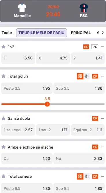 Cote pariuri Marseille - PSG oferite de Zinx