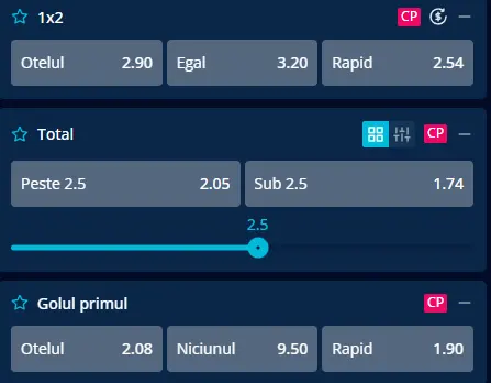 Cote pariuri Oțelul Galați vs Rapid la Mr Bit