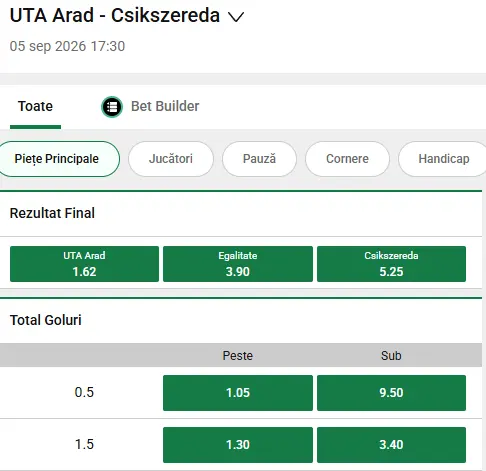 Cote pariuri UTA Arad vs Csikszereda la Unibet