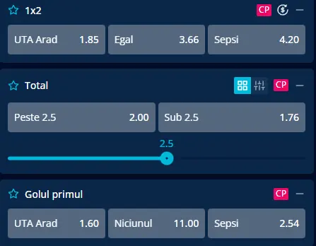 Cote pariuri UTA Arad vs Sepsi la Mr Bit