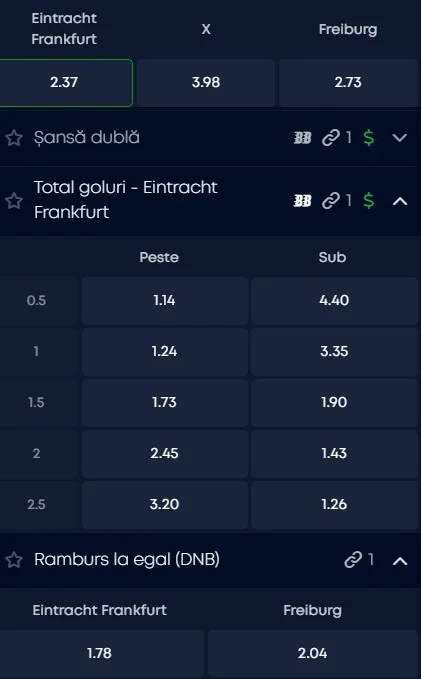 Cote pariuri Frankfurt - Freiburg