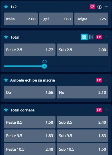 Cote pariuri Italia vs Belgia